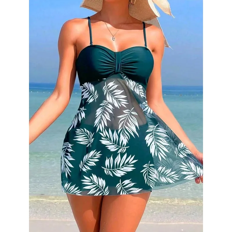 2024 Kurzes Kleid Tankini mit Shorts Badeanzug Frauen Bademode Weibliche Gepolsterte Gedruckt Badeanzug Schwimmen Bademode Sommer Image