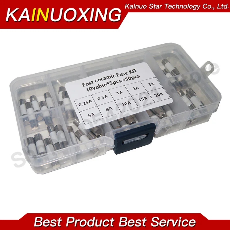 50 teile/schachtel 10 Arten Schnelle Keramik Sicherungen Kit 250 V 5mm x 20mm 0,25 A 0,5 A 1A 2A 3A 5A 8A 10A 15A 20 AMP Sicherung Rohr Sortiment Image