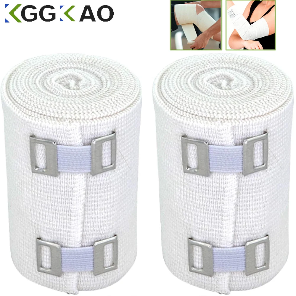 1 Rolle elastische Kompressionsbandage mit Haken, sportliches Sport-Stützband für Knöchel, Handgelenk, Arm, Beinverstauchungen, Erste-Hilfe-Messung Image