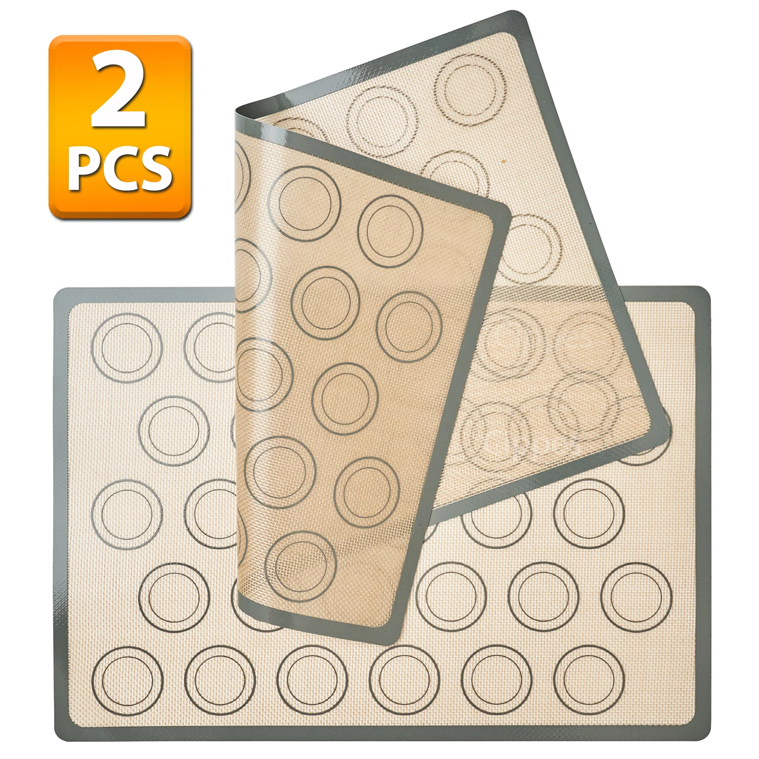 2 Stück Silikon-Backmatten für den Ofen, 42 x 29,5 cm, wiederverwendbare, antihaftbeschichtete, hitzebeständige Backformen-Blätter, Macaron, Kekse, Brot Image