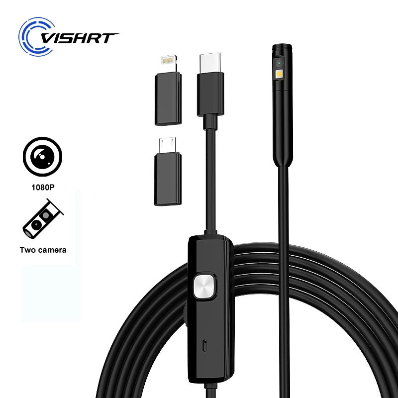 Direkt anschluss Endoskop kamera für iPhone Typ C Micro-USB HD1080p Doppel objektiv 8mm wasserdichtes Industrie-Endoskop für Check-Auto Image