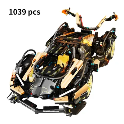 Technische berühmte schwarz gold v12 rennwagen montage bausteine experte geschwindigkeit fahrzeug modell diy ziegel moc spielzeug für jungen geschenk Image
