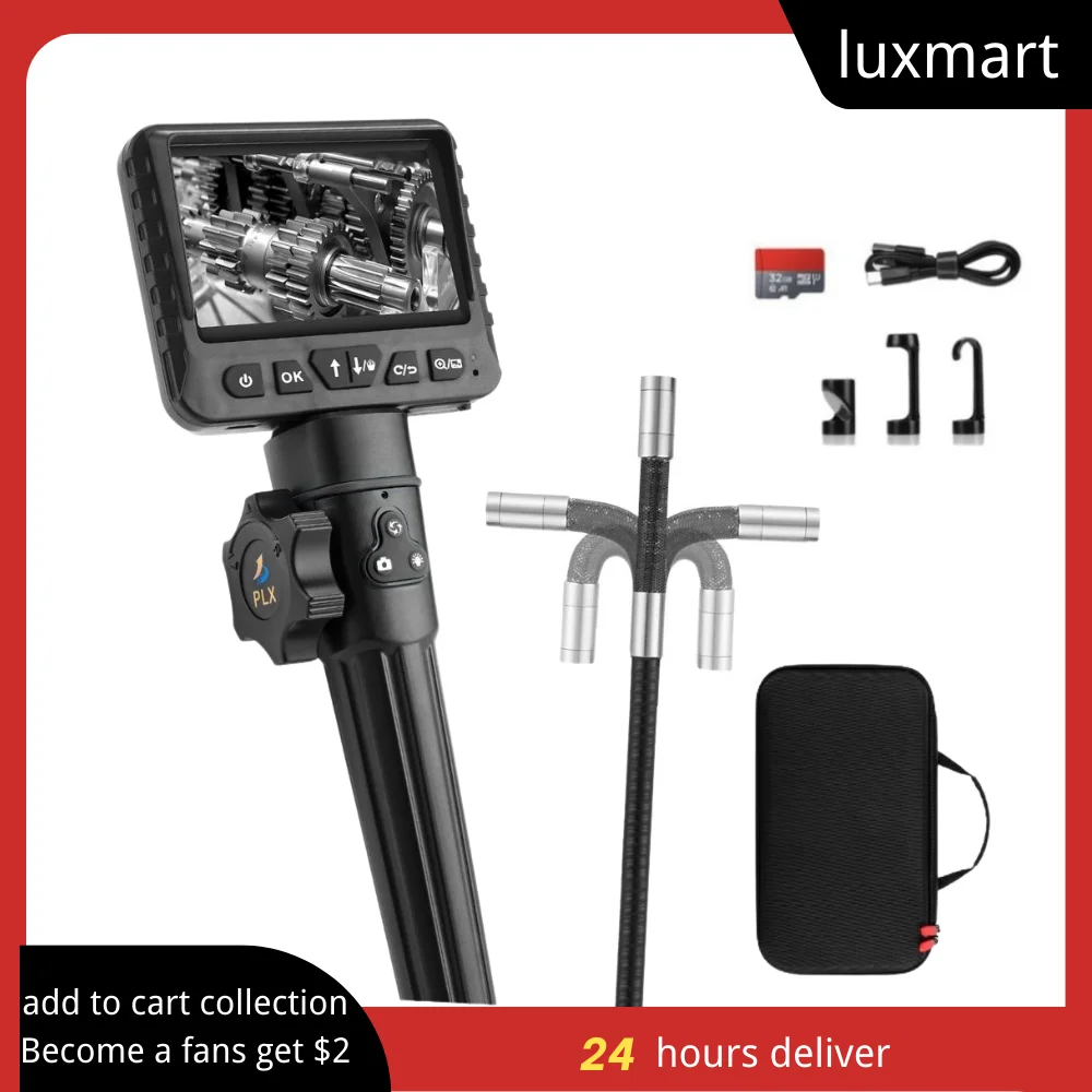 6 mm und 8,5 mm, 3 m, 5 m, bewegliche Inspektionskamera, 2-Wege-Industrieendoskop mit 180-Grad-Lenkung, 4,3-Zoll-Bildschirm, 6 LEDs mit Werkzeugkoffer Image