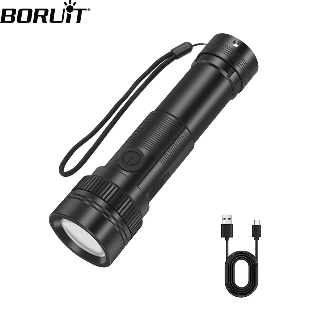 Boruit St12 Long Throw Super helle LED Taschenlampe Typ C wiederauf ladbare zoombare Scheinwerfer Taschenlampe wasserdichte Camping Laterne Image