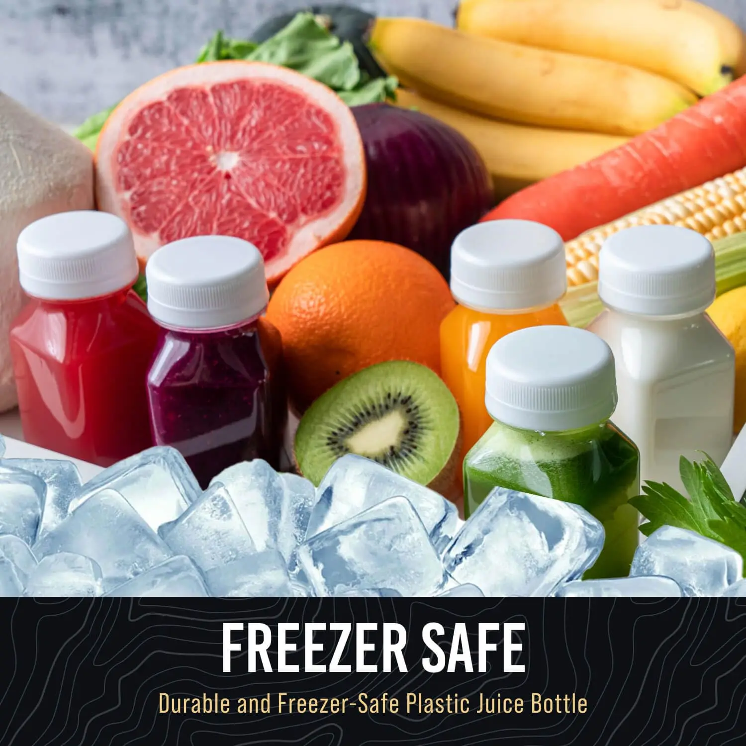 5 Stück kleine Plastikflaschen für Flüssigkeiten – Ingwer-Shot-Flaschen mit Kappen, lebensmittelecht, Saft, Gefrierschrank, sicher, auslaufsicher, Lebensmittelqualität Image