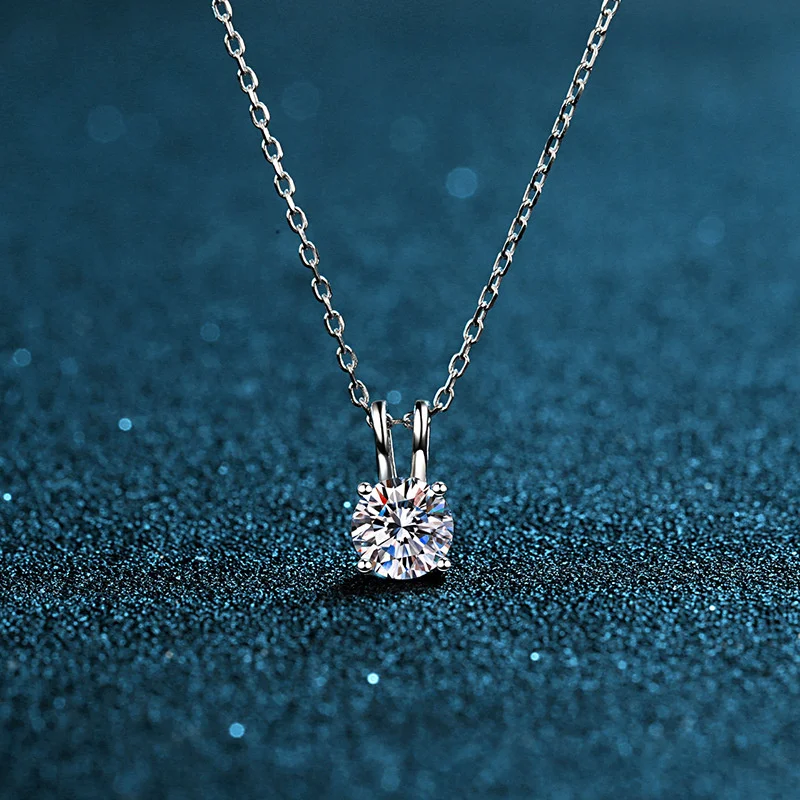 925 Sterling Silber ein Karat Diamant klassische vier Krallen Halskette, koreanische Version, einfache Mosang Stein Schlüsselbein Kette für Frauen Image