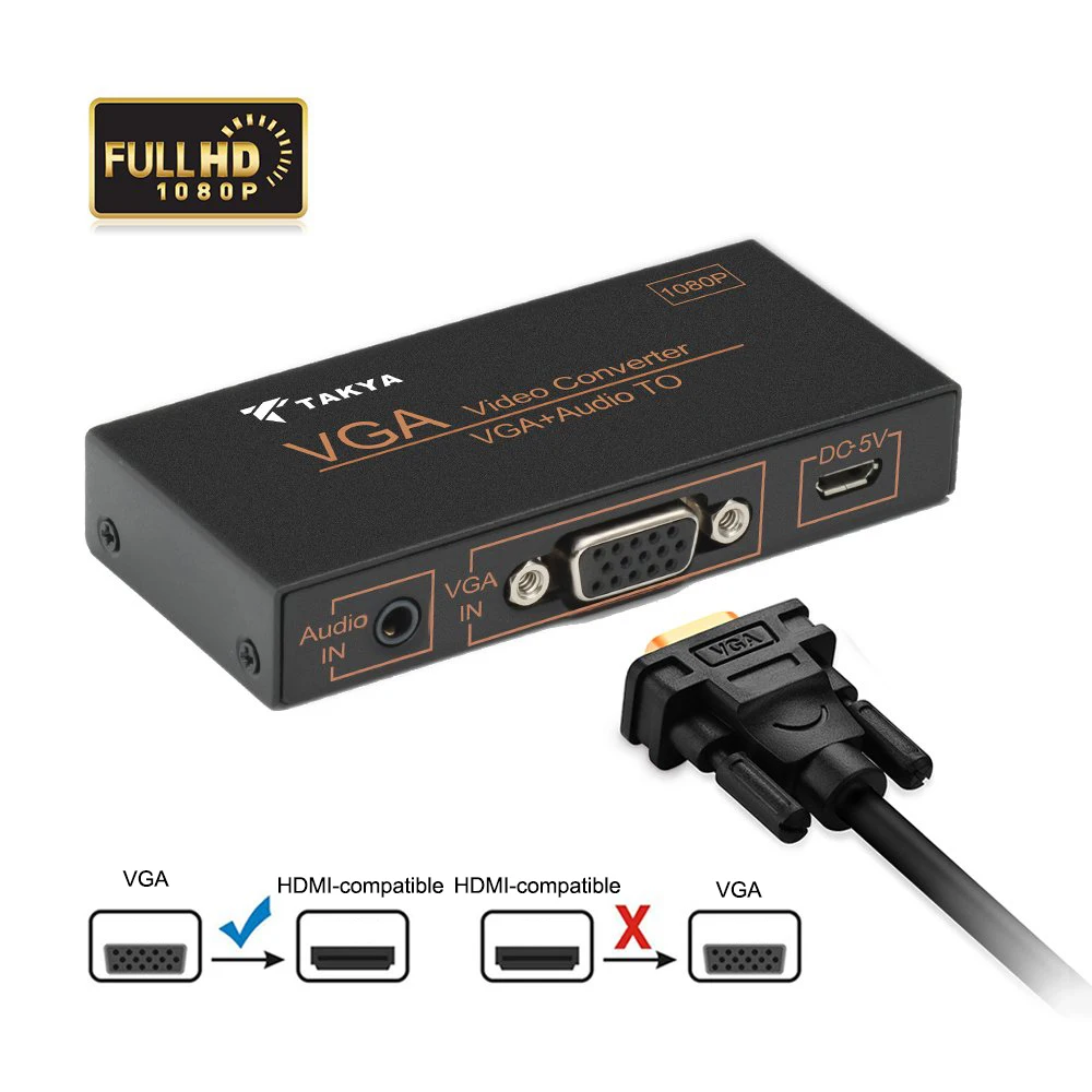 VGA zu HDMI-kompatibel Konverter Monitor/PS3/PS4/HDTV/Blau-ray DVD 3,5mm audio Micro USB Power, HDMI-kompatibel Ausgang Adapter Image