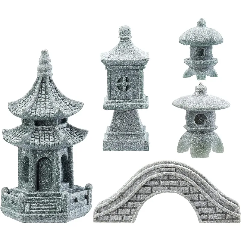 1 Tasche 5 Arten Pagode Laterne Garten Statue japanische Pagode Lampe Laterne Stein Fußgänger brücke Figuren für Landschaft Balkon Garten