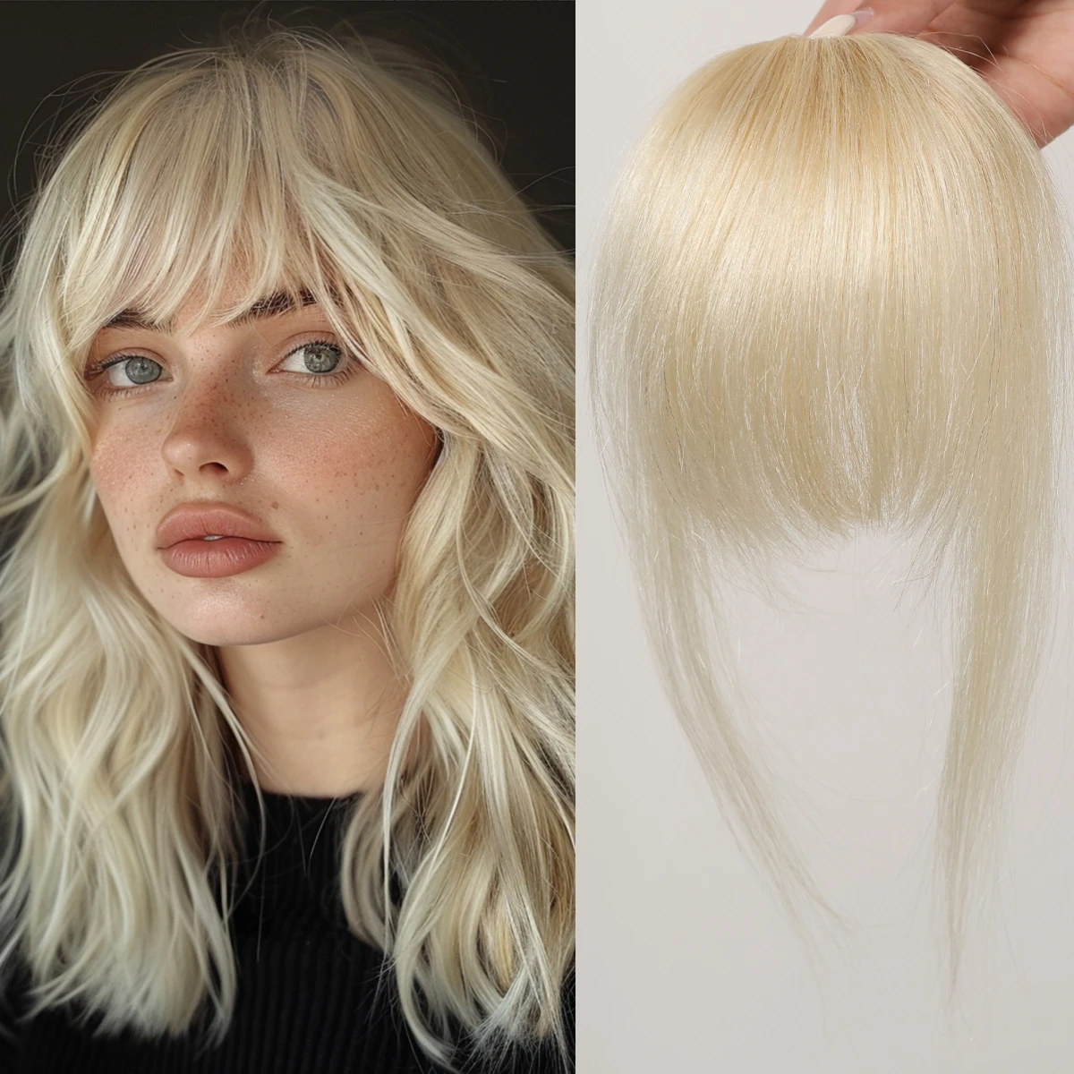 Platin blondes menschliches Haar knallt Clip in menschlichem Haar Luft knallt gerade menschliche Haar teile für Frauen stumpfe Pony Haar verlängerung Image