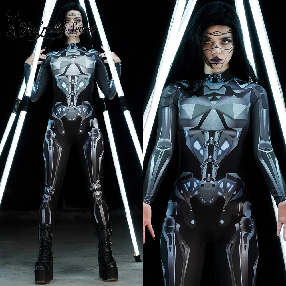 [Du bist mein Geheimnis] Männer Frauen Mechanische Rüstung Cosplay Kostüm Halloween Party Enge Bodys Karneval Strampler Zentai Anzug Image