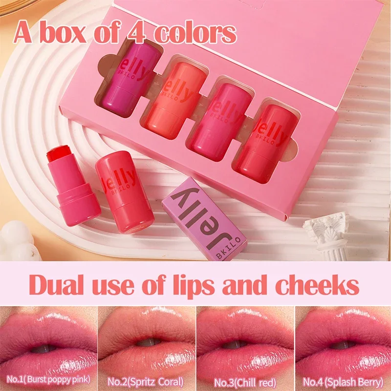 4 stücke Set Gelee Wange Rouge Tönung 3-in-1 transparente befeuchtete Rouge Gesichts kontur Rouge Lippenstift lang anhaltendes Rouge Make-up Image