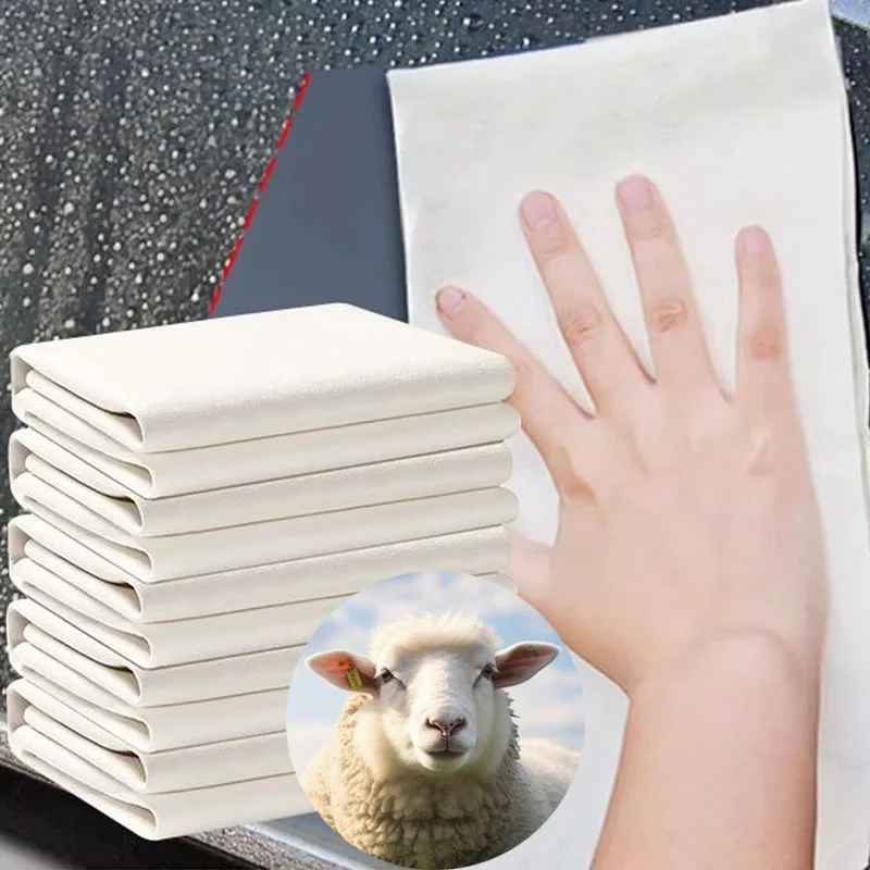 Natürliche Gämse Leder Auto wasch handtücher super saugfähiges Auto Home Fenster Glas Trocknen Reinigungs tuch schnell trocknen Auto wasch handtuch Image