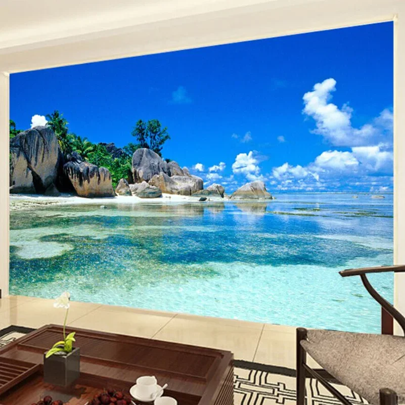 Benutzer definierte Wandt apete 3d Ozean Meer Strand Foto Hintergrund Vlies Tapete für Schlafzimmer Wohnzimmer Wandmalerei Wohnkultur Image