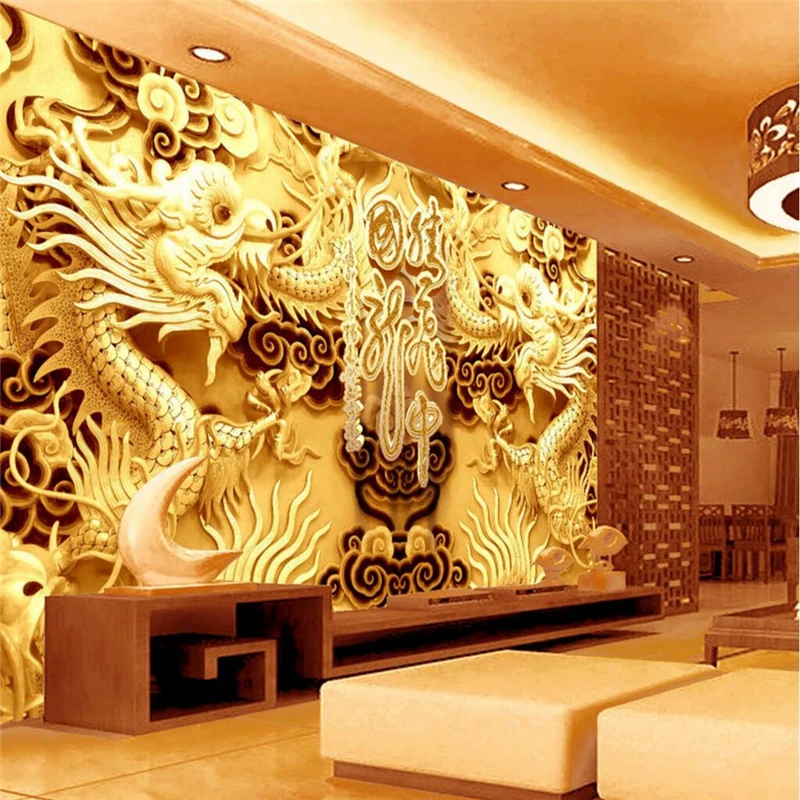 Benutzer definierte goldene Drachen Foto Papel de Parede 3d Wandt apete für Wände 3 d Landschaft Home Decoration Wanda uf kleber Wohnzimmer Image