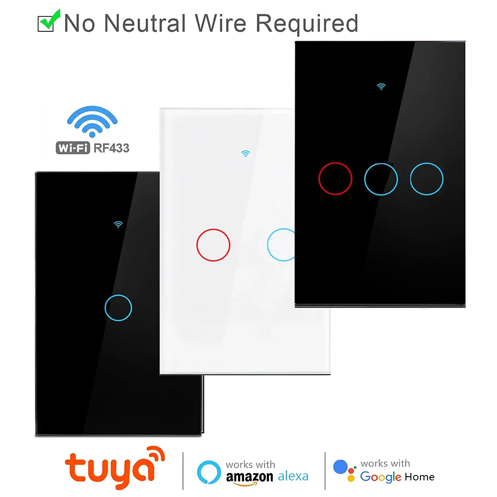 Tuya App UNS WiFi Smart Wand Schalter 1/2/3 Gang Kein Neutral Draht Touch Sensor LED Licht schalter Smart Home Alexa Google Hause Image
