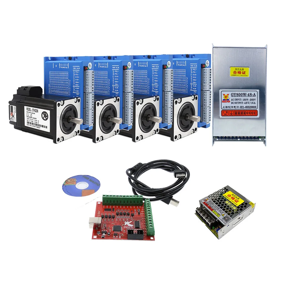 Mach3 CNC Paket Verarbeitung 3 achsen 4 achsen 2,2 N.m closed loop schrittmotor kit hybrid servo motor Nema23 800W48V netzteil Image