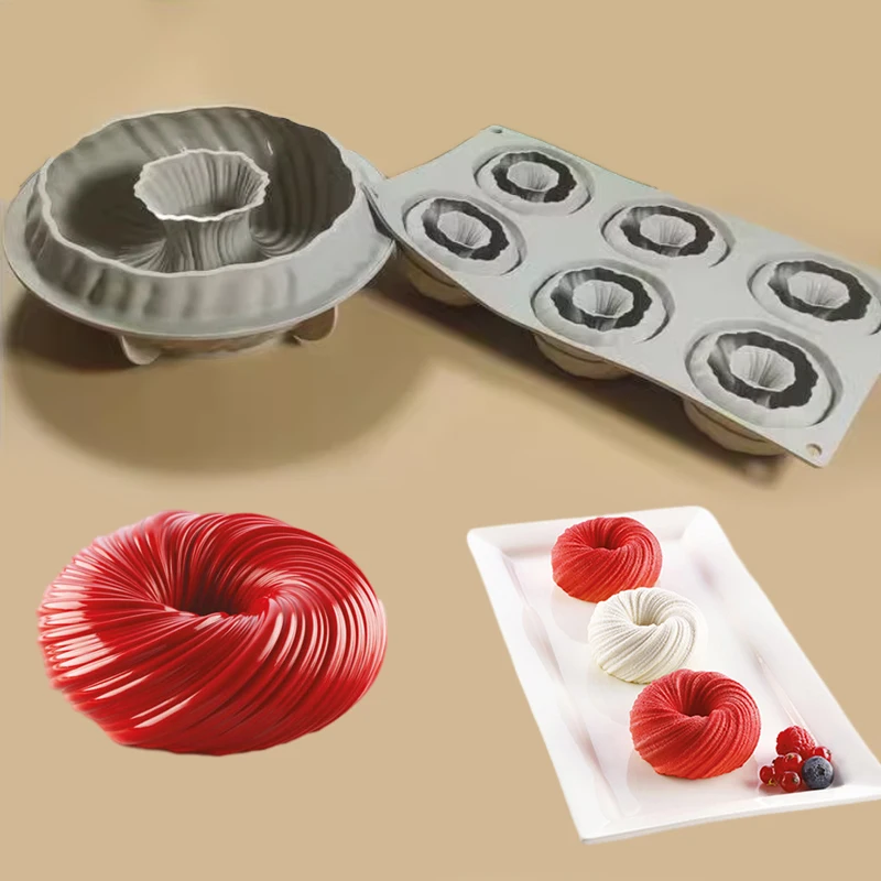 1 oder 6 Zellen Spiralmuster Donut Design Französisch Mousse Dessert Silikon Kuchen Formen Party Gebäck Form Küche Kuchen Backen Werkzeuge Image