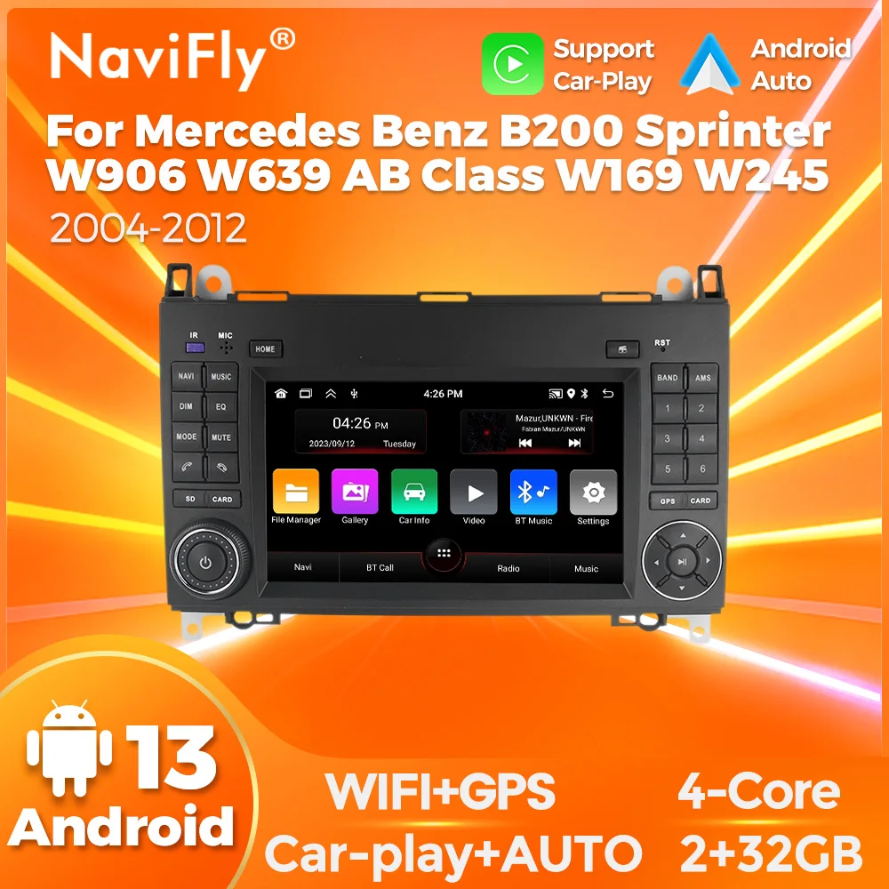 FM Stereo Navigation Android 13 Carplay 2 Din Auto Radio Für Mercedes Benz B200 Sprinter W906 W639 AB Klasse W169 W245 Viano Vito Image