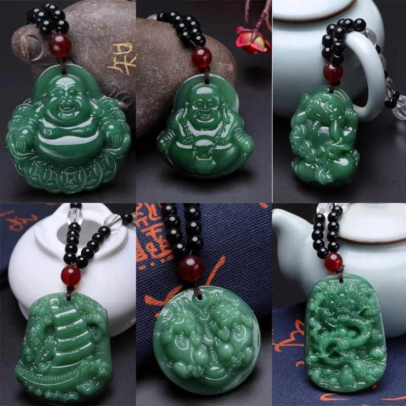 Schwarz grün Buddha Anhänger Halsketten Frauen Amulett chinesischen Stil Maitreya Halskette Schmuck neuen Stil Image