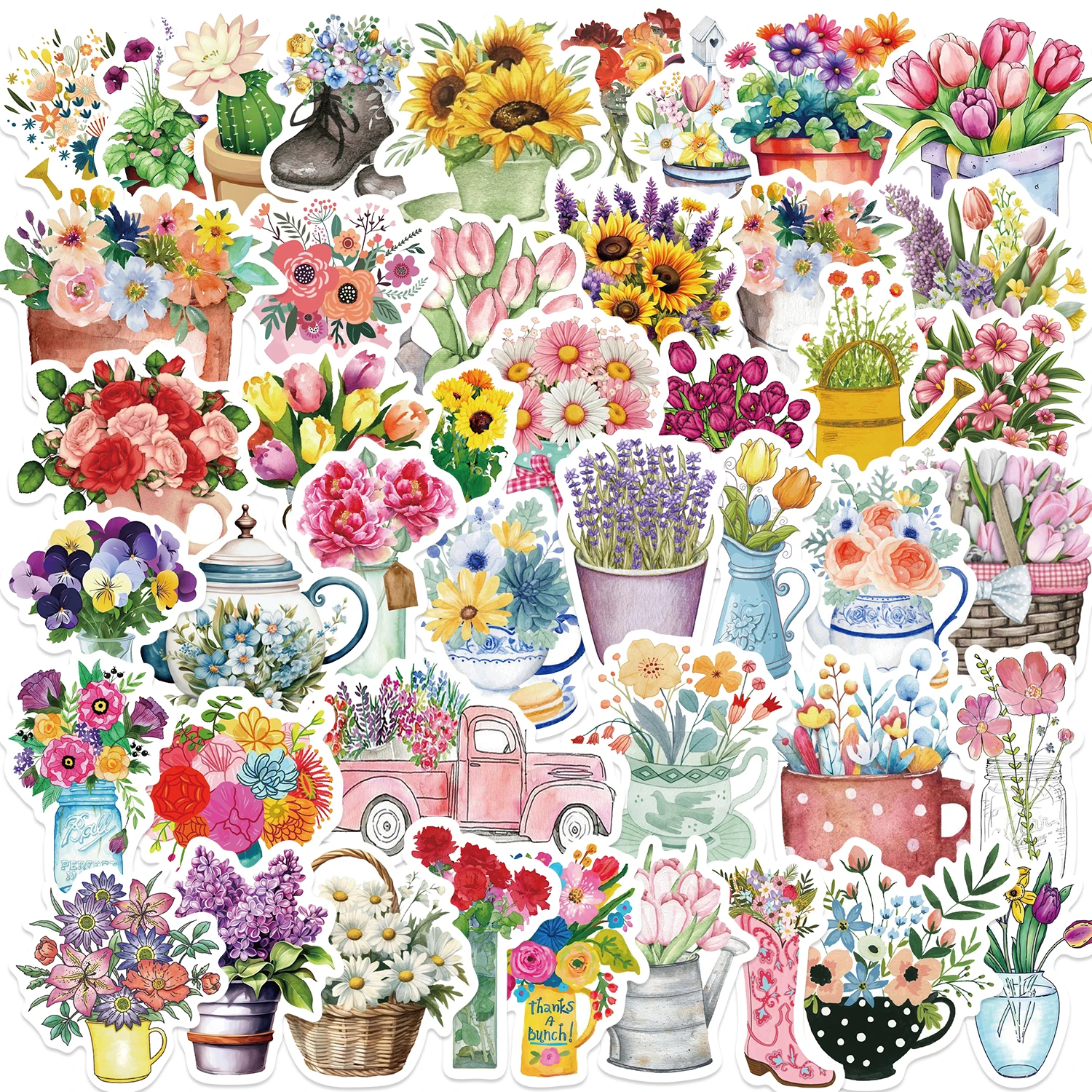 50 stücke ins Stil Blumenstrauß Blumen ästhetische Aufkleber für DIY Liebhaber Briefpapier Koffer Flasche Telefon Laptop Scrap booking Image