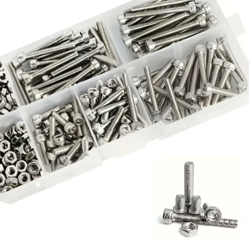 150 Stück/Karton M3 x 8 mm, 12 mm, 16 mm, 20 mm, 25 mm Innensechskantschrauben, Bolzen, Muttern, Edelstahl 304 Image