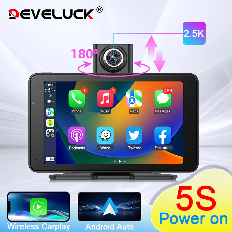 Universal 7 Zoll 2,5 k Dash Cam Auto DVR Multimedia Video Player Wireless Carplay & Android Auto Driving Recorder Touchscreen BT Image