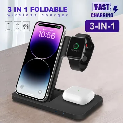 3-in-1 kabelloser Ladeständer für iPhone 15 14 13 12 11 XS XR X 8 Schnellladestation für Apple Watch Image
