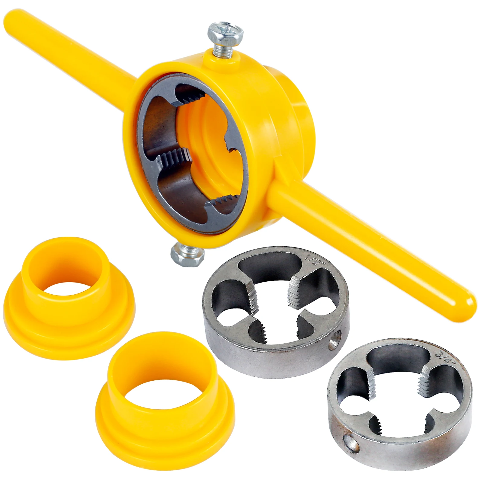 6 Stück PVC-Gewinde hersteller Werkzeugrohr-Einfädler-Kit mit 1/2in 3/4in 1-Zoll-Matrizen Rohreinfädler Sanitär-Handwerkzeug-Kit Rohr-Rundwerkzeug-Set Image