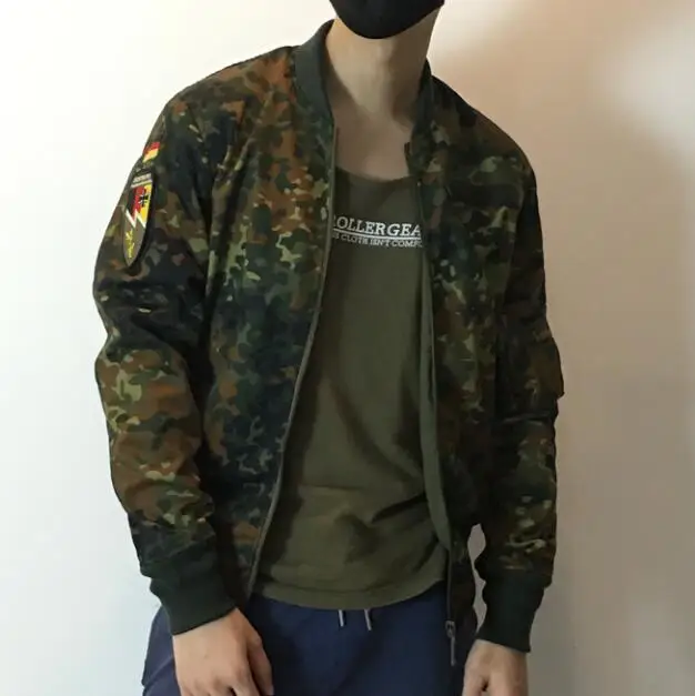 Deutsche Jacke Camouflage Flecktarn Frühlingsmantel Herren Grün Vintage Dschungel
