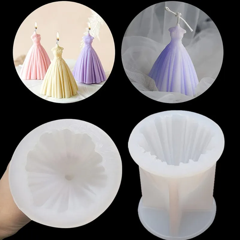 Weißes Hochzeitskleid Silikon Kerzenform 3D Kleid Rock Handwerk Gips Harz Kristall Gussformen Hochzeitsgeschenk Heimdekoration Image