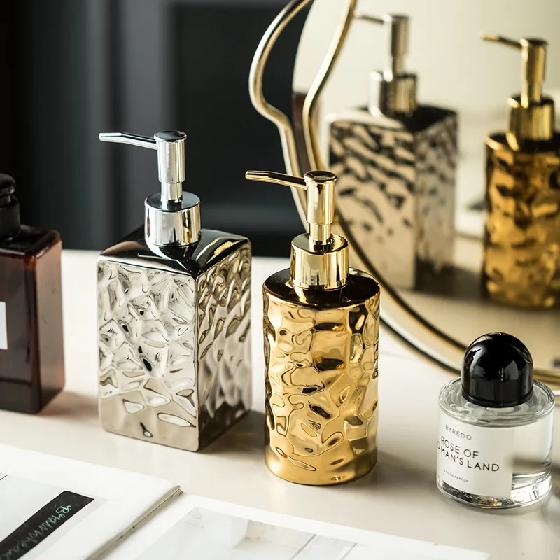 Europäische Galvanik Gold runde Keramik Lotion Flasche Presse Hände desinfektion mittel Seifensp ender Bad Shampoo Abfüllung Badezimmer