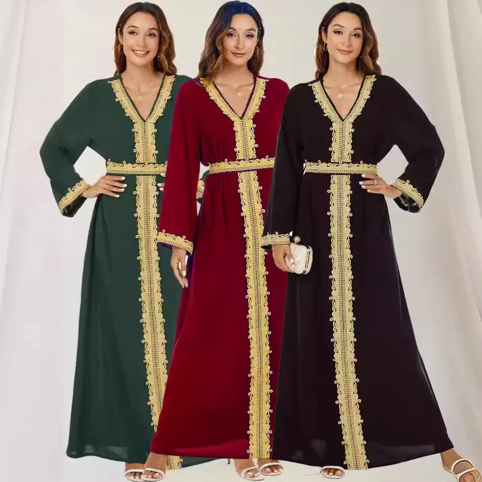 Party kleid Ramadan lange Robe muslimische Vestidos Schärpen Abaya Dubai Arabisch Marokko Jalabiya Eid Frauen Kleider bescheidene Saudi-Abayas Image