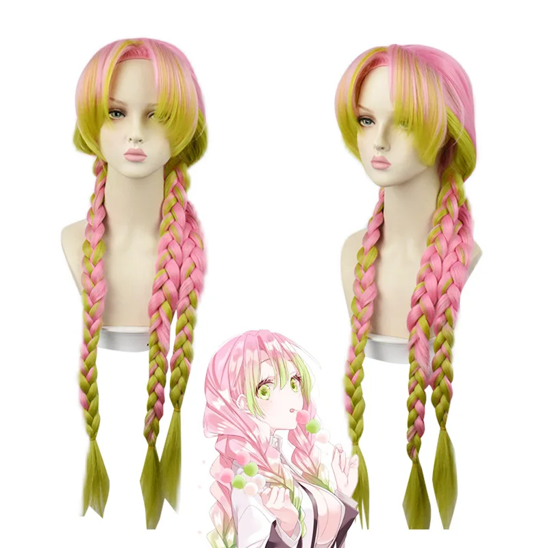 Kanroji Mitsuri Cosplay Perücke lange Zöpfe hitze beständige synthetische Haar Perücken Image