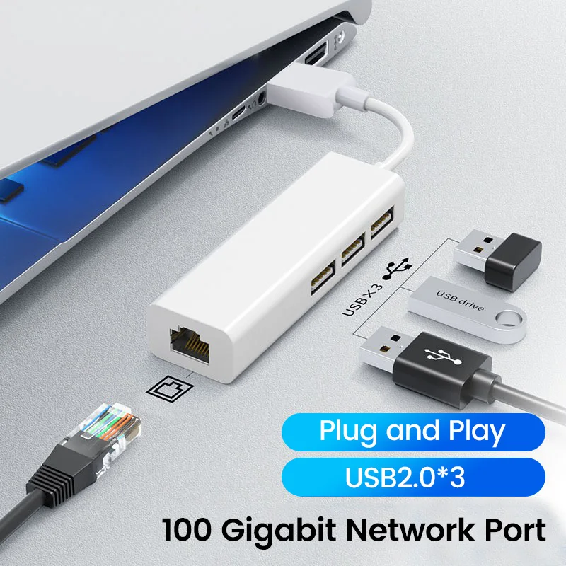 Usb adapter ethernet usb 2. 0.1c/ma 3usb 2.0 + rj45 hub für macbook xiaomi samsung windows huawei pc computer adapter Image