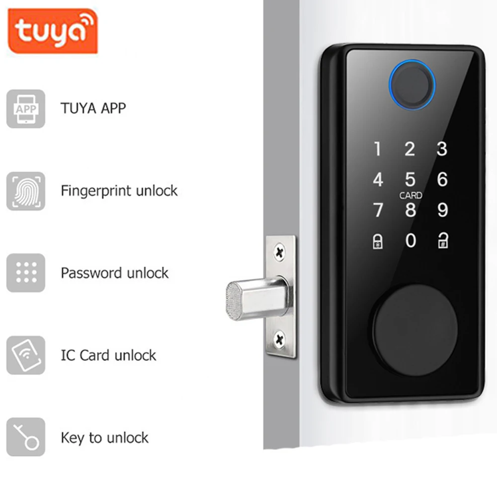Tuya Smart Holz Türschloss Passwort Finger abdruck Bluetooth elektronische Deadlock mechanische Schlüssel Auto Lock App digitale Riegel Schloss