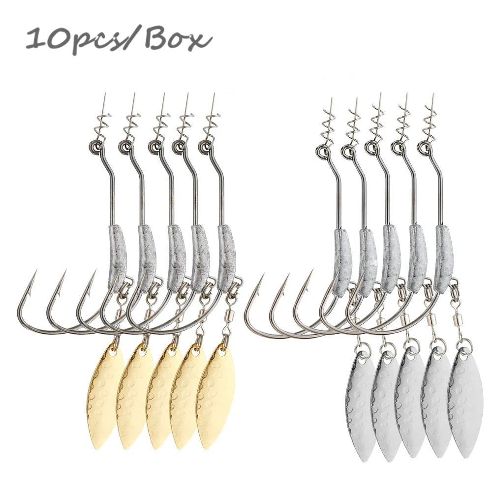 Fisch Haken 2G 3G 4G Angelhaken Jig Kopf 10 Teile/los Mit Spin Lock Pin Spinner Für Weiche angeln Köder Von Carbon Stahl Haken Image