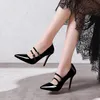 Mary Jane-Damenschuhe mit spitzer Zehenpartie, Lackleder, flacher Mund, schwarze Stiletto-Schuhe, einzeilige Riemen, extragroße Größe, 47-Größe, ultrakleine Größe, 30-Größe, europäischer und