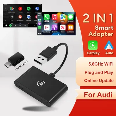 Für Audi 2 in1 Carplay Wireless Mini Box Adapter verkabelt mit Wireless Carplay für USB Typ C Plug & Play Dongle Fast Connect