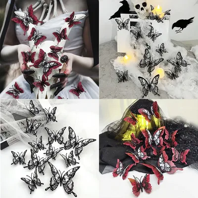 12 stücke Halloween Schädel Schmetterling Aufkleber Haupt dekoration Spukhaus Horror Wanda uf kleber Image