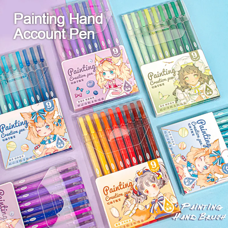 9 Stück verpackt, einfacher, frischer Stil, Notizbuchstift, Morandi-Farbgelstift, Tagebuchstift, 0,5 mm Farbe Image