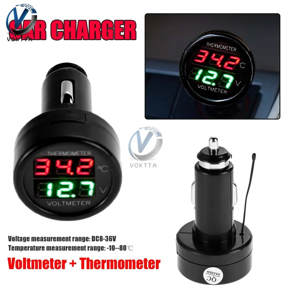 DC 12V 24V Digital Auto Voltmeter Thermometer Zigarettenanzünder Art 2 in1 Batterie Monitor Spannung Temperatur Meter Volt Tester Image