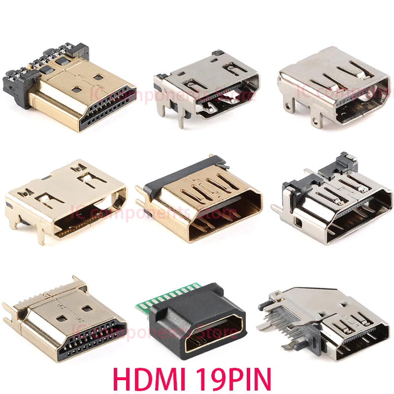 5 Stück HDMI HD-Schnittstellenanschluss SMD 19 Pin 19P Vertikale rechtwinklige HDMI-Buchse Surface Mound PCB-Buchse Image