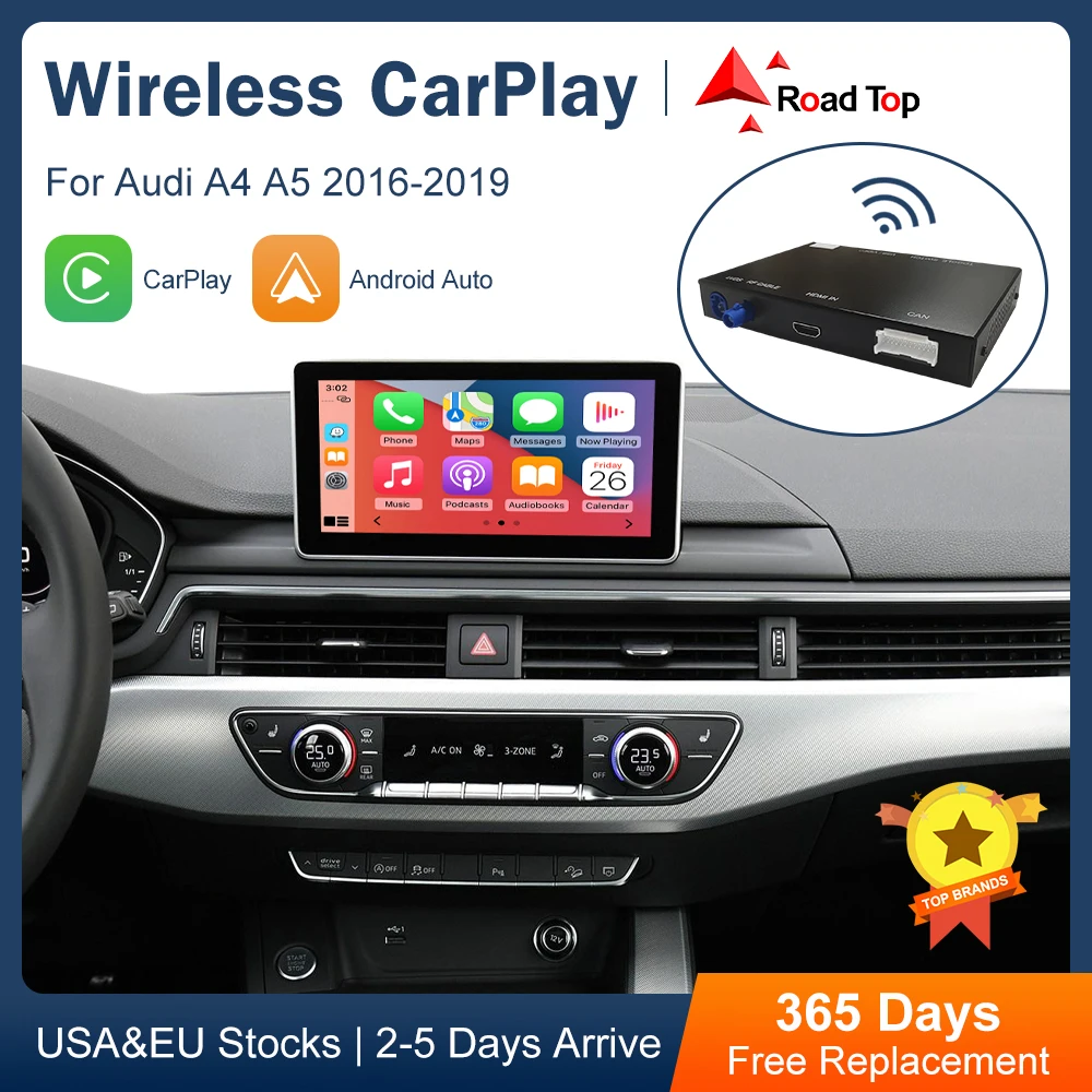 Road Top Wireless CarPlay für Audi A4 B9 A5 Q5 Q7 2016–2019, mit Android Auto Interface AirPlay Mirror Link Car Play Funktionen Image