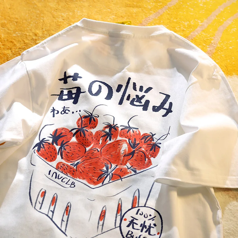Kunst Text Erdbeere kreative Frauen T-Shirt lose Hip Hop Streetwear Mode neue Kleidung weibliche All-Mtach bequeme Baumwolle Top