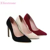Herbst Marke Neue Sexy Schwarz Weinrot Frauen Pumpen Flock Hohe Stiletto Heels Dame Kleid Schuhe Plus Große Größe 10 43, 46 48