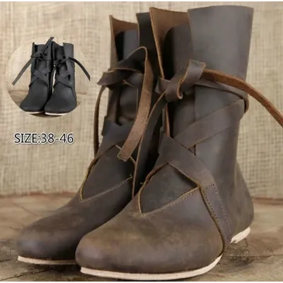 Mittelalterlichen Frauen Elf Prinzessin Edle Spitze Up Einzigen Schuhe Karneval Männer Ritter Prinz Leder Stiefel Prop Halloween Cosplay Kostüm Image