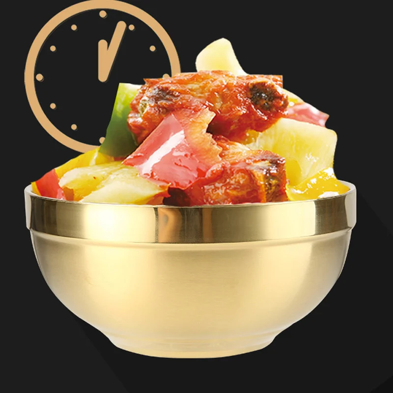 Edelstahl Gold Salat Schüssel Dicke Doppel-schicht Wärme Isolierung Reis Nudeln Nudel Schüssel Küche Geschirr Lebensmittel Container Image