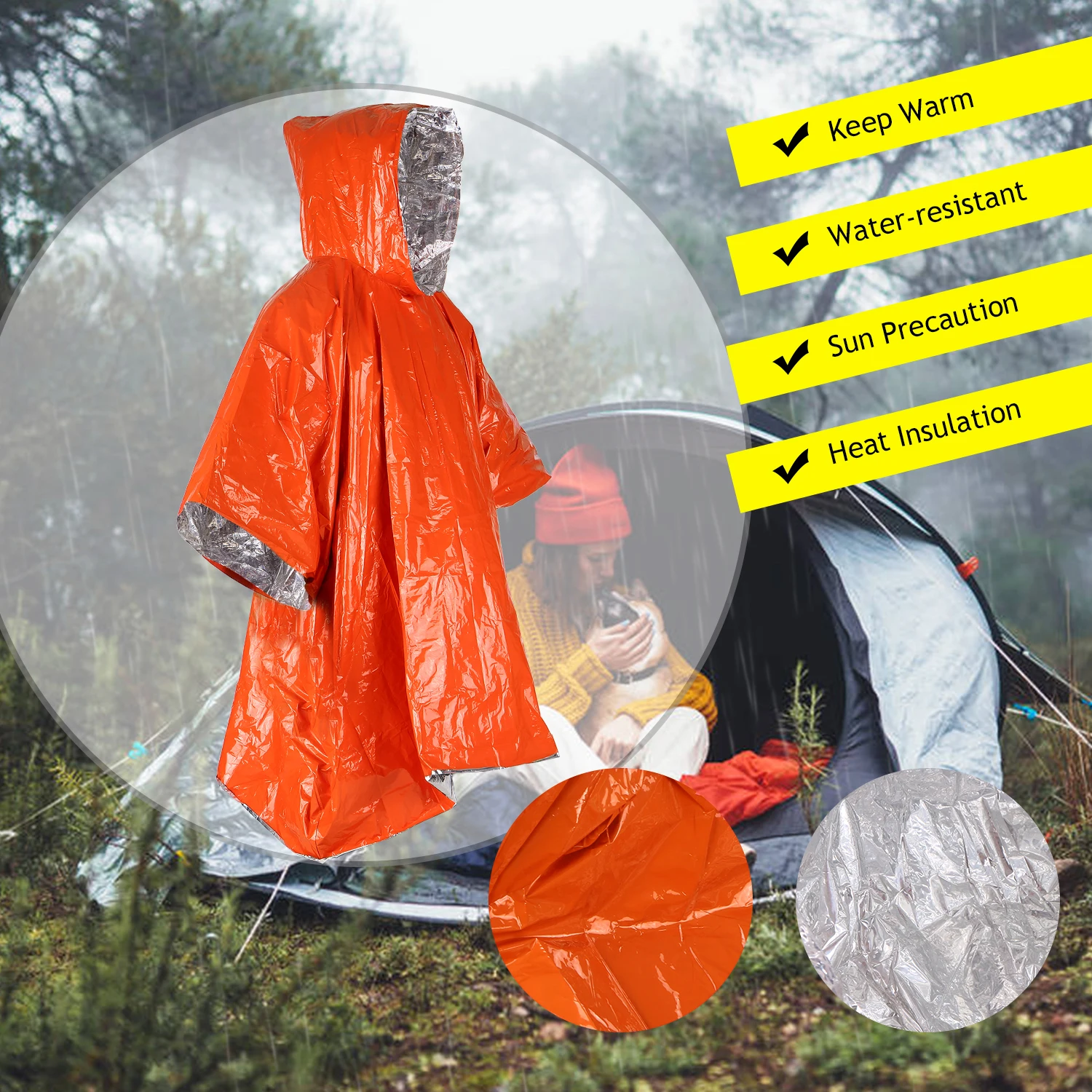 Notfall wasserdichte Regenmantel Aluminium folie Einweg Poncho Kälte isolierung Regen bekleidung Decken Überlebens werkzeug Camping ausrüstung Image