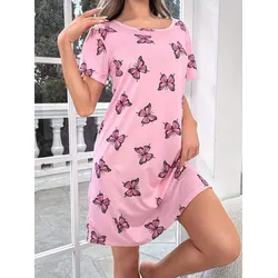 Plus Size Kleid Sommer Frauen Cartoon Schmetterling Druck o Hals Kurzarm Kleid Mode Vintage lässige weibliche Kleidung