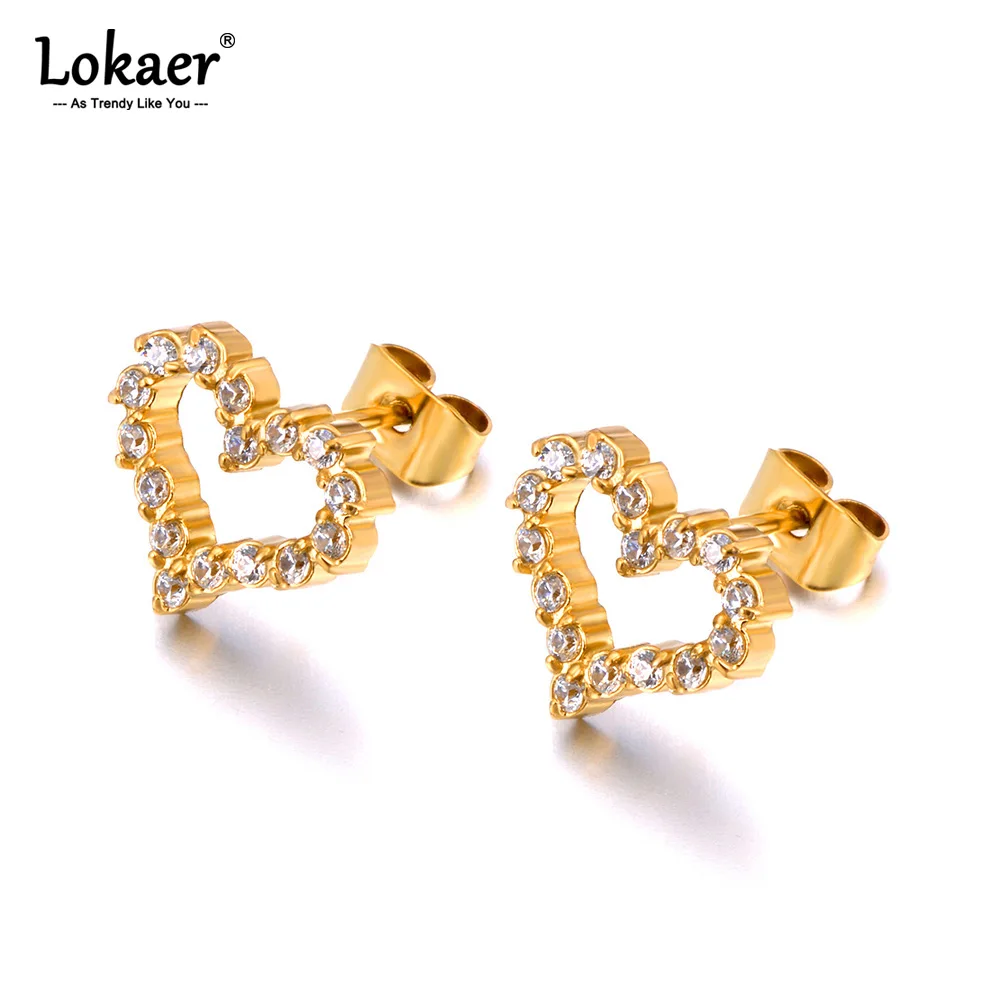 Lokaer glänzende Zirkonia 316l Edelstahl Herz Ohr stecker exquisite hochwertige Mode Strass Schmuck e24107 Image